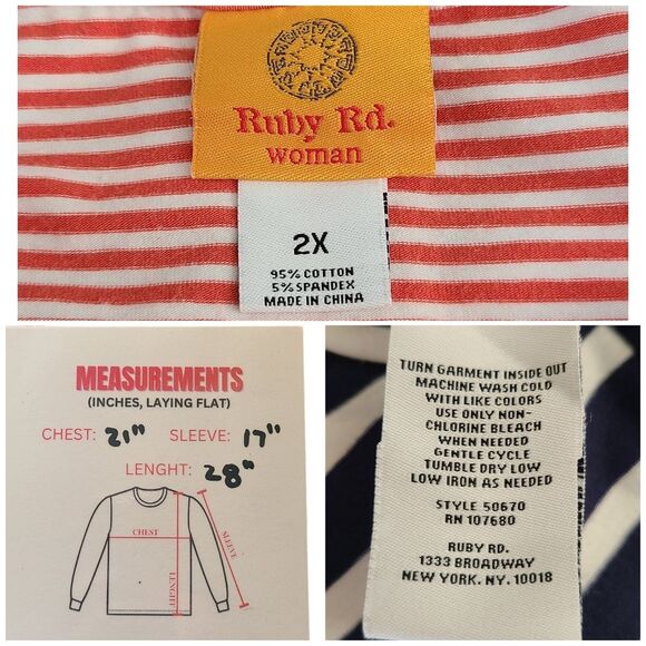Ruby Rd Womens Navy Blue Orange Striped Blouse Plus Size 2X - Picture 7 of 9